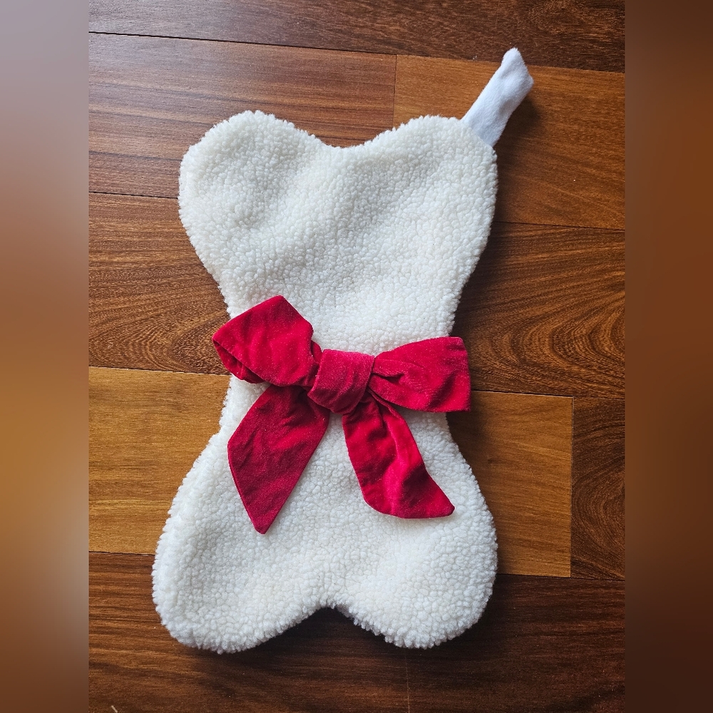 Old Navy Cream Bone Stocking with Red Bow
